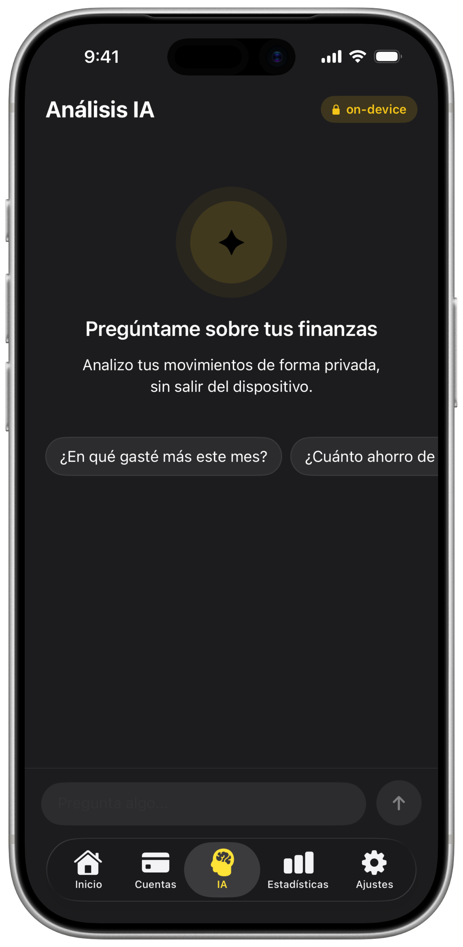 Pantalla de IA de Vault con preguntas y gráficos